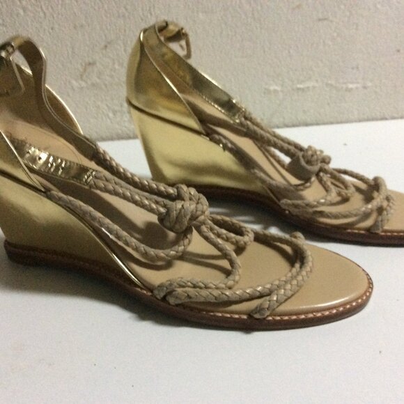 Cole Haan Size 7.5 Gold Leather Braided Wedge Shoes - Picture 2 of 2